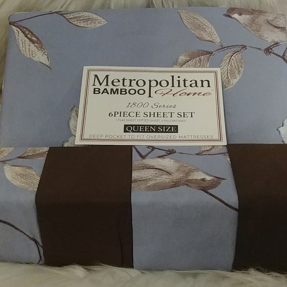 Metropolitan Bamboo Navy&Coffee Floral Queen Set⦠- Picture 4 of 9